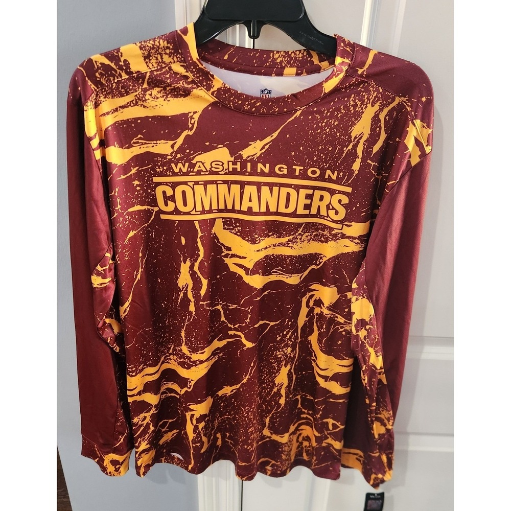 NFL Washington Commanders Kids Long Sleeve Shirt Burgundy Gold Marble Print M